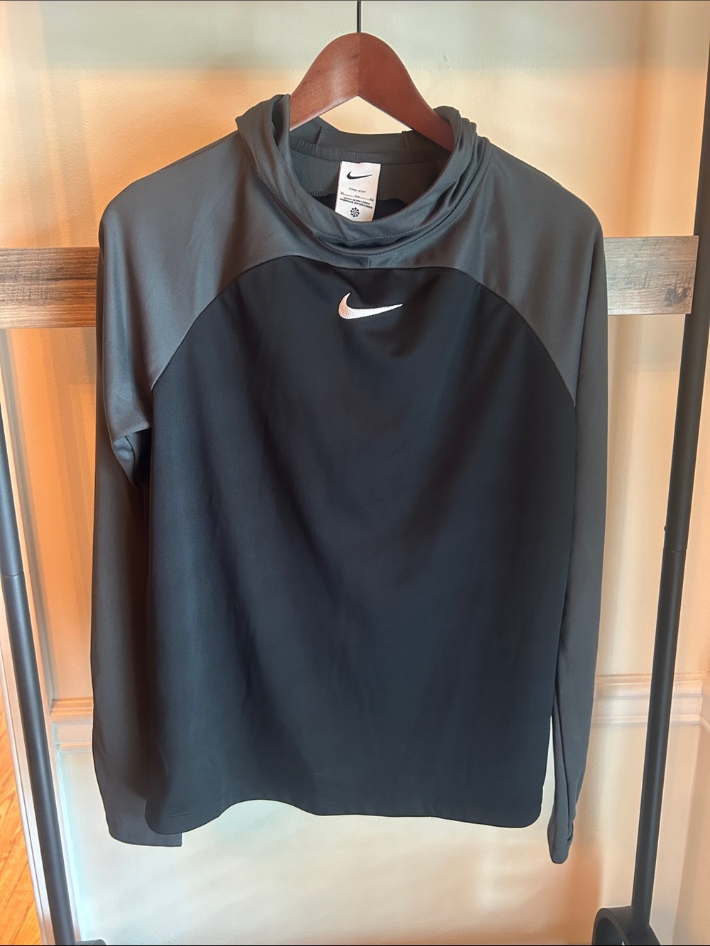 Nike Black and Charcoal Hooded Dri-FIT Pullover